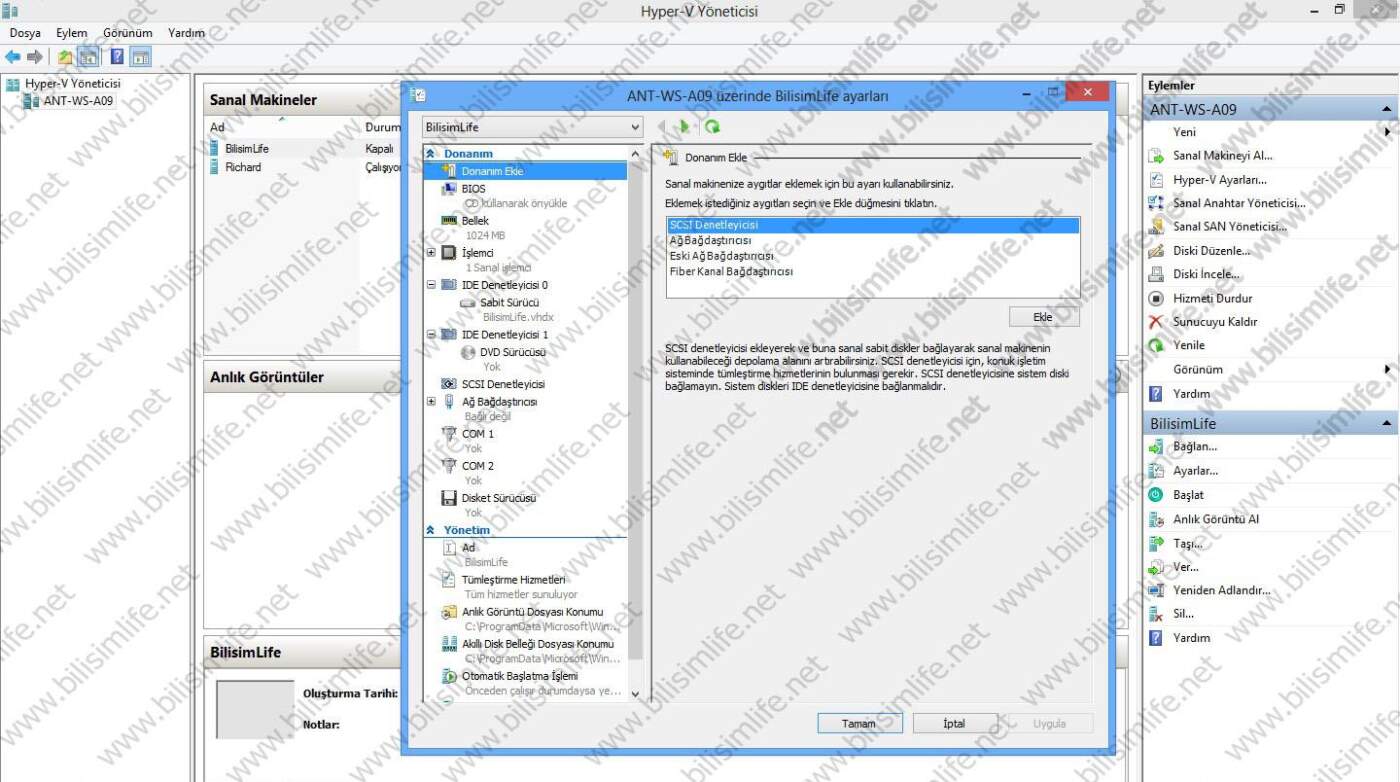 Hyper-V Sanal Makine Ayarları