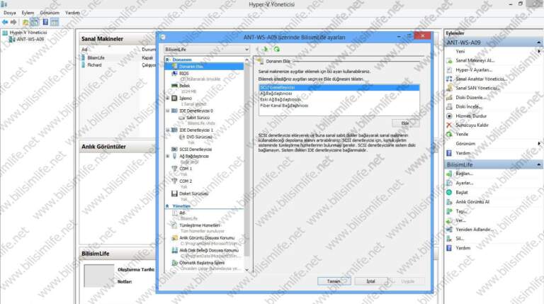Hyper-V Sanal Makine Ayarları