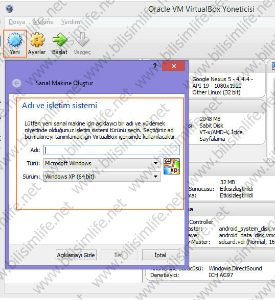 Oracle VirtualBox 4.3 Yeni Sanal Makine Oluşturmak