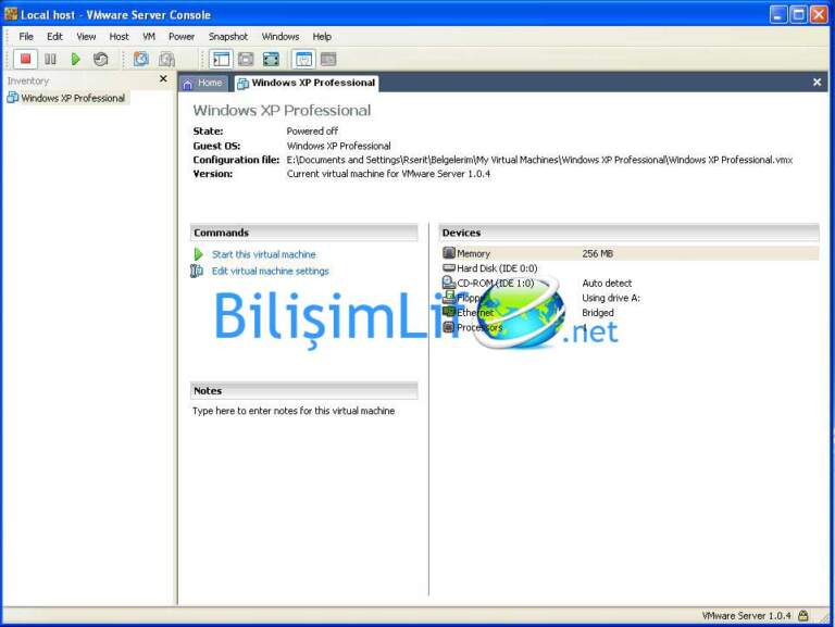 VMware Server Makine Ayarları