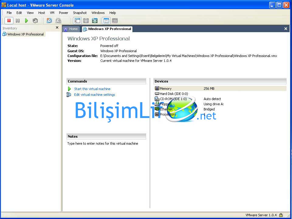 VMware Server Makine Ayarları