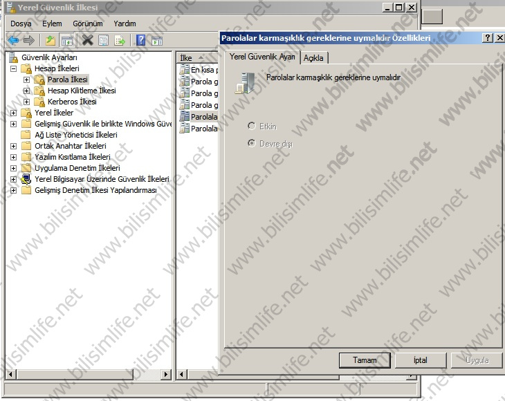 Windows Server 2008 R2’de Parola İlkesini Devre Dışı Bırakmak
