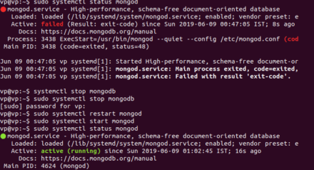 MongoDB.service failed with result exit-code Hatası